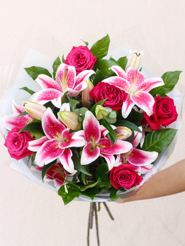 Pink Rose And Lily Hand-Tied