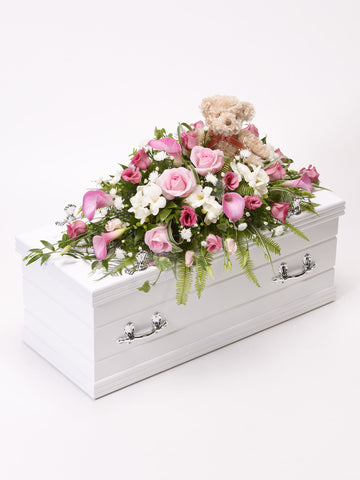 Children's Casket Spray with Teddy Bear Pink