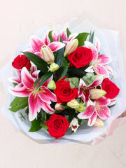 Red Rose And Lily Hand-Tied